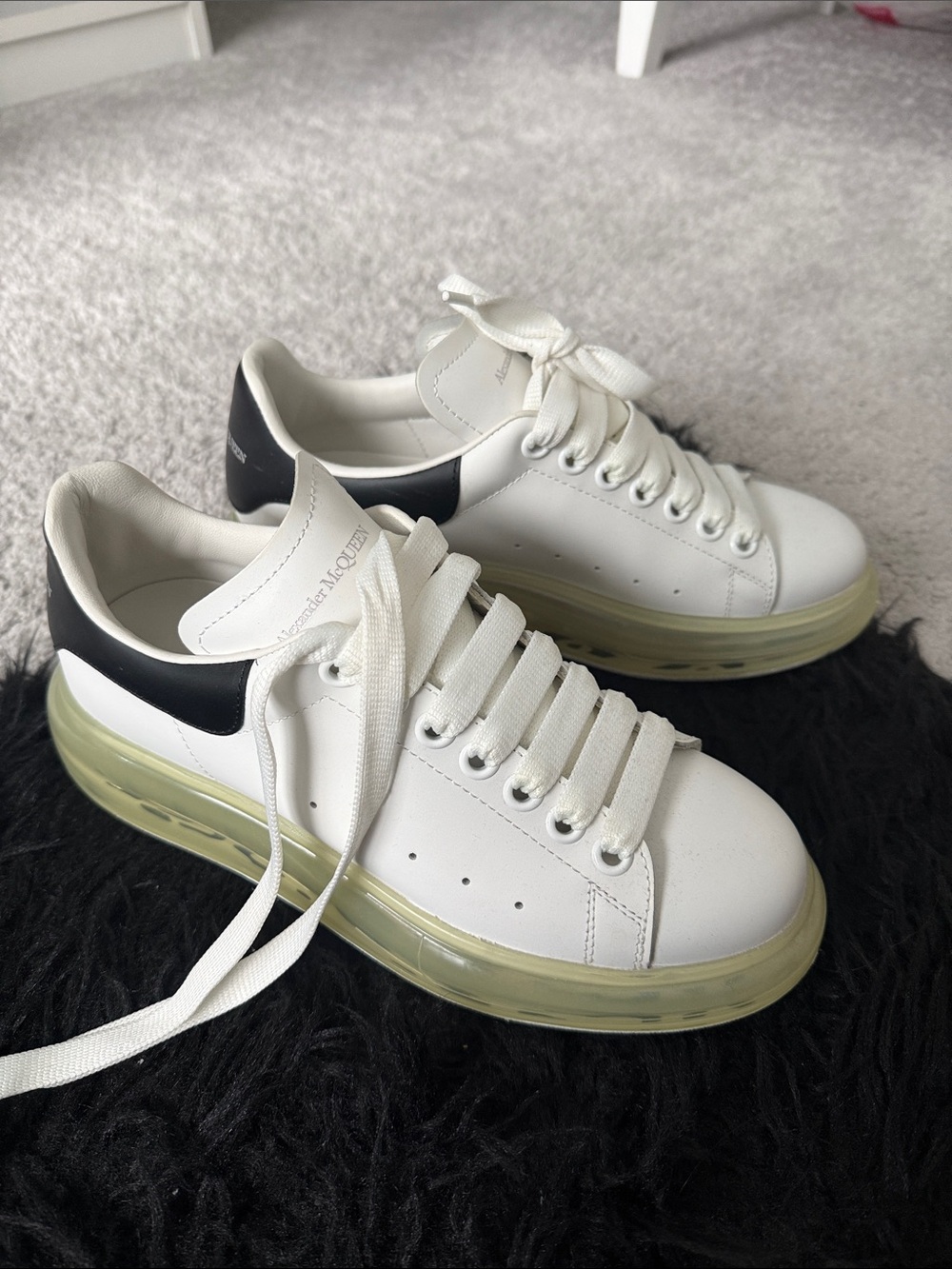 Alexander McQueen White Leather Sneakers with Black Heel